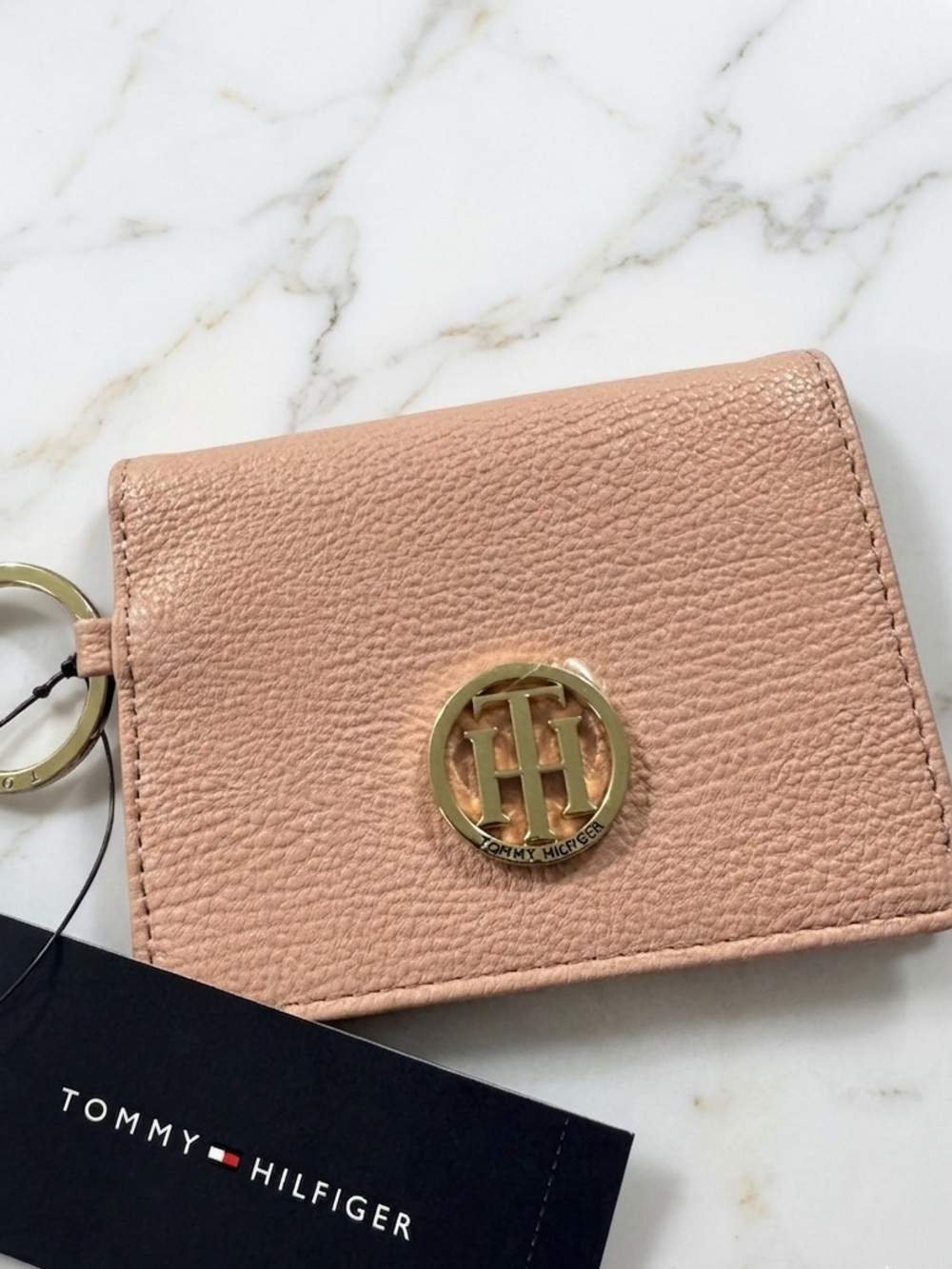 NWT Tommy Hilfiger Blush Pink Compact Card Wallet & Keyring Monogram